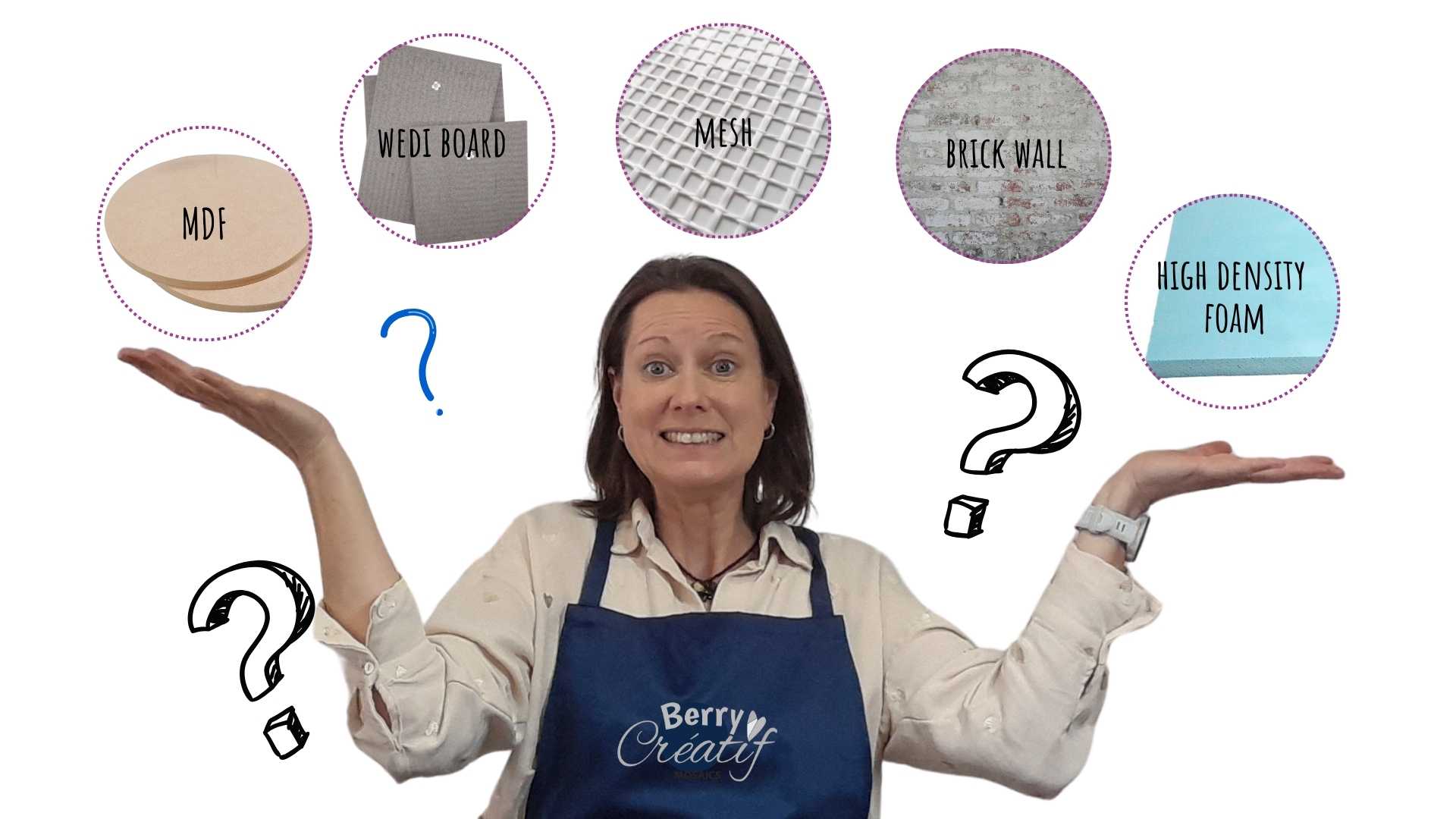 person with shrugged shoulders in confusion wondering which substrate to use for her mosaic.